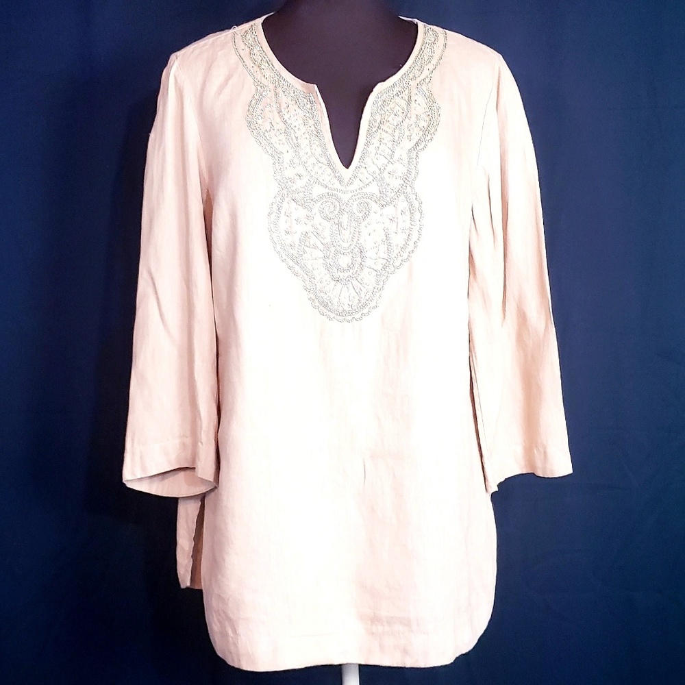 CHARTER CLUB EMBROIDERED LINEN TOP
